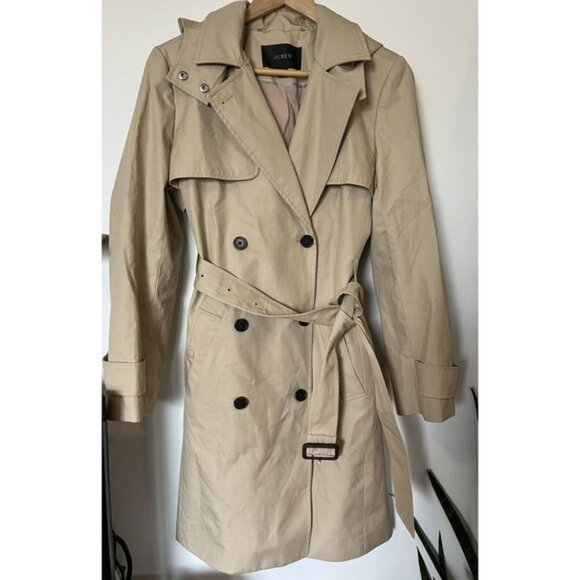 J Crew Khaki Icon Trench Coat With Detachable Hood Size 10 - Picture 3 of 13